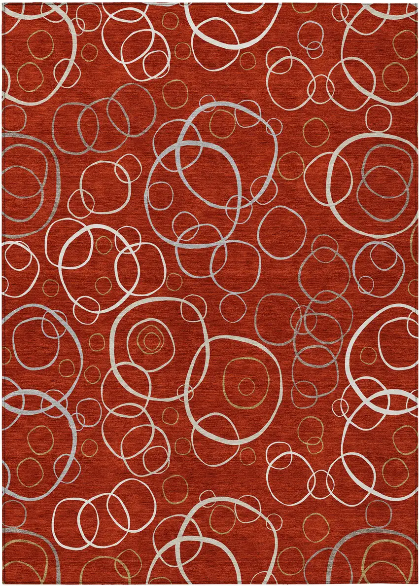 Red And Ivory Geometric Washable Indoor Outdoor Area Rug Photo 1