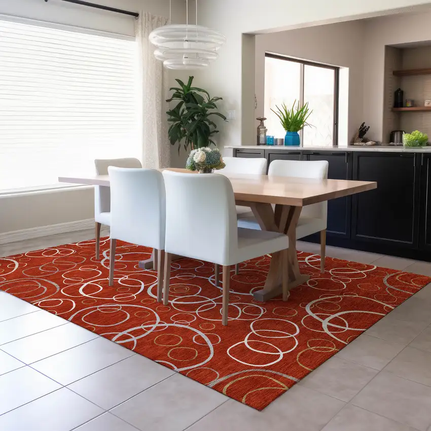 Red And Ivory Geometric Washable Indoor Outdoor Area Rug Photo 6