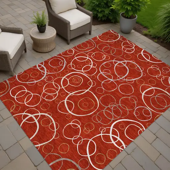 Red And Ivory Geometric Washable Indoor Outdoor Area Rug Photo 7