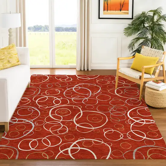 Red And Ivory Geometric Washable Indoor Outdoor Area Rug Photo 5