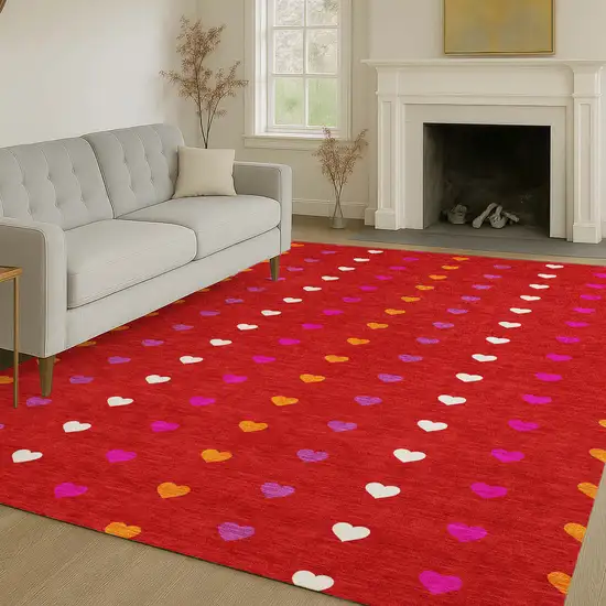 Red And Ivory Geometric Washable Indoor Outdoor Area Rug Photo 6