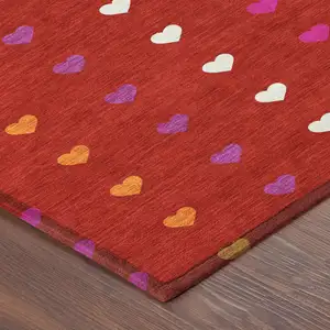 Photo of Red And Ivory Geometric Washable Indoor Outdoor Area Rug