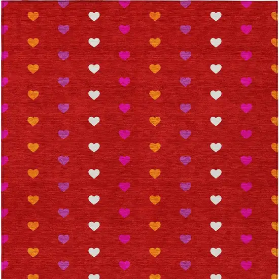 Red And Ivory Geometric Washable Indoor Outdoor Area Rug Photo 3