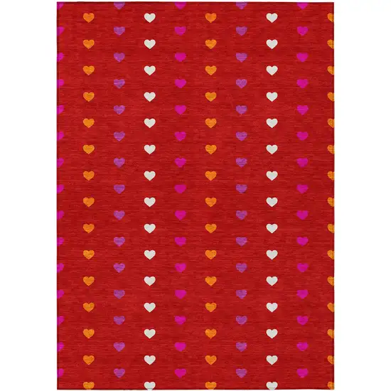 Red And Ivory Geometric Washable Indoor Outdoor Area Rug Photo 1