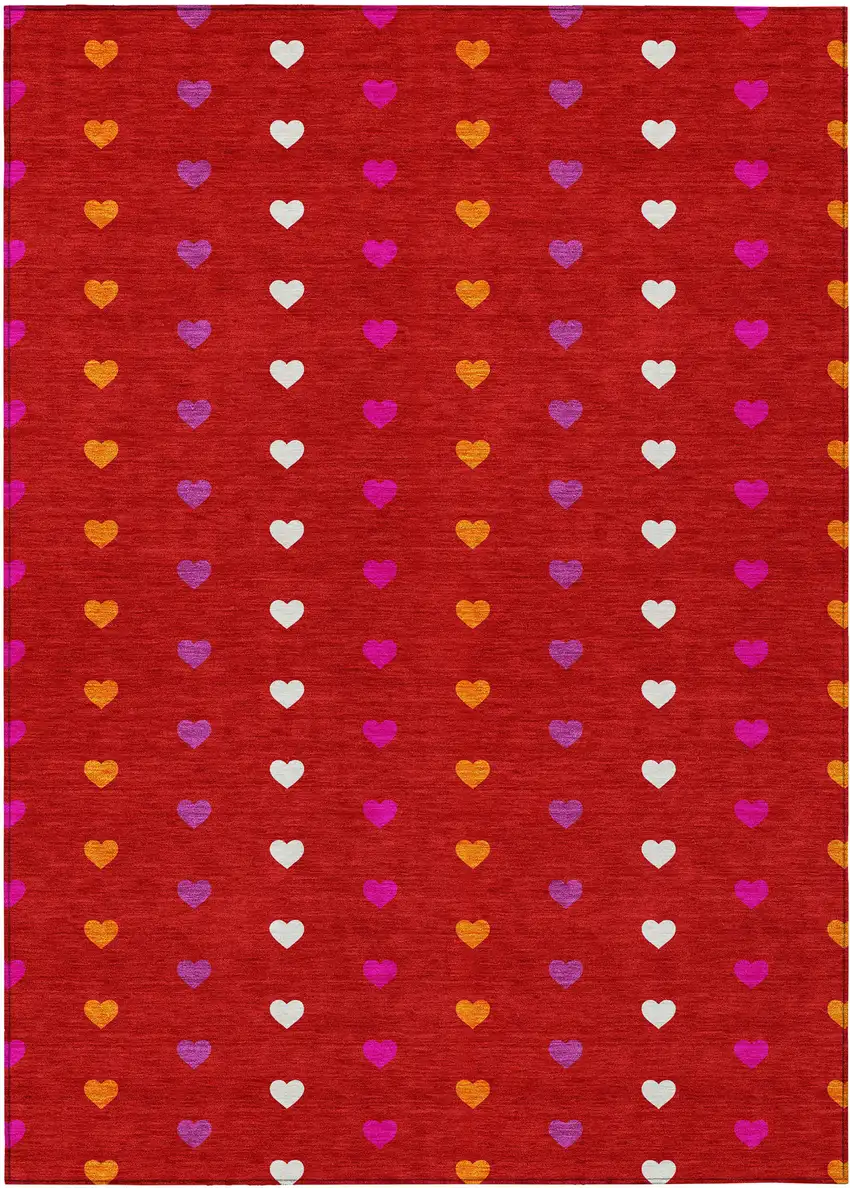 Red And Ivory Geometric Washable Indoor Outdoor Area Rug Photo 1