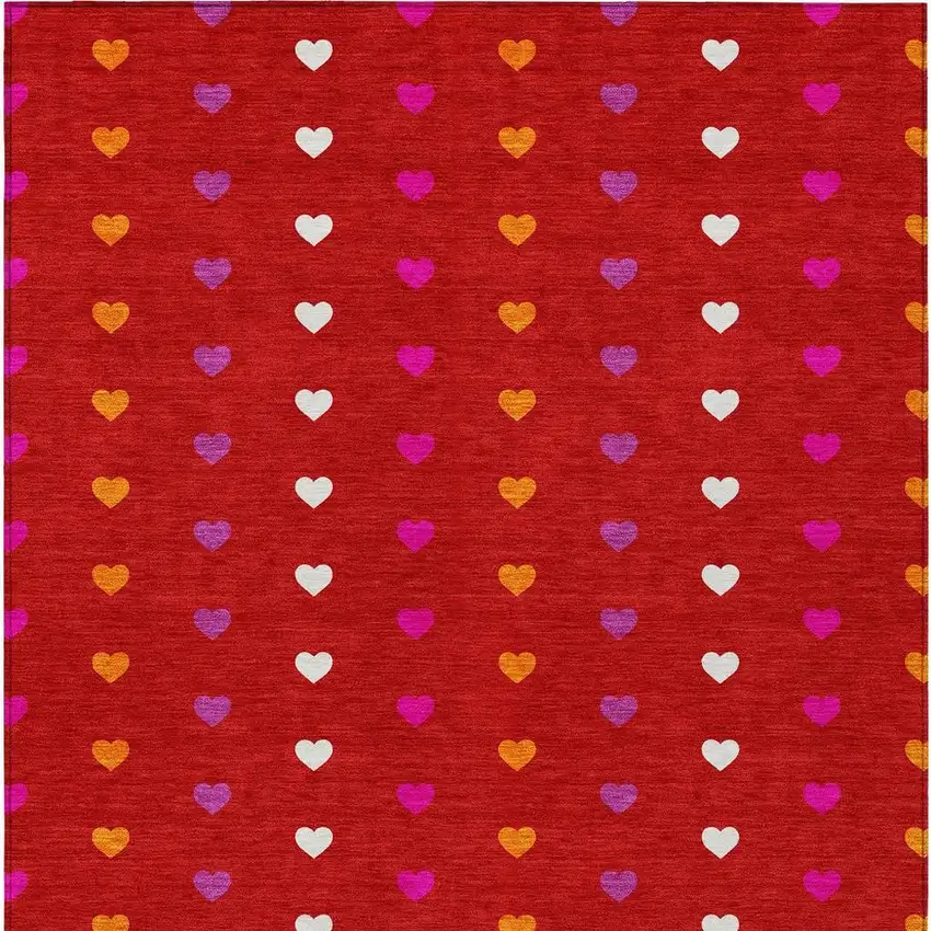 Red And Ivory Geometric Washable Indoor Outdoor Area Rug Photo 3