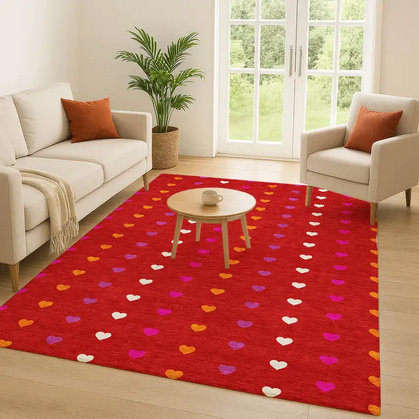 Red And Ivory Geometric Washable Indoor Outdoor Area Rug Photo 5