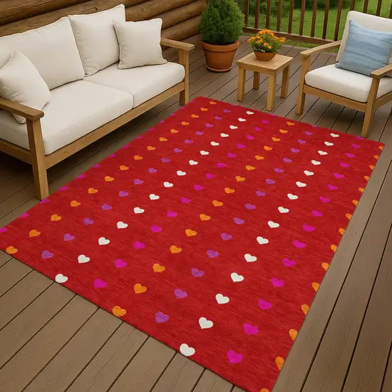 Red And Ivory Geometric Washable Indoor Outdoor Area Rug Photo 7