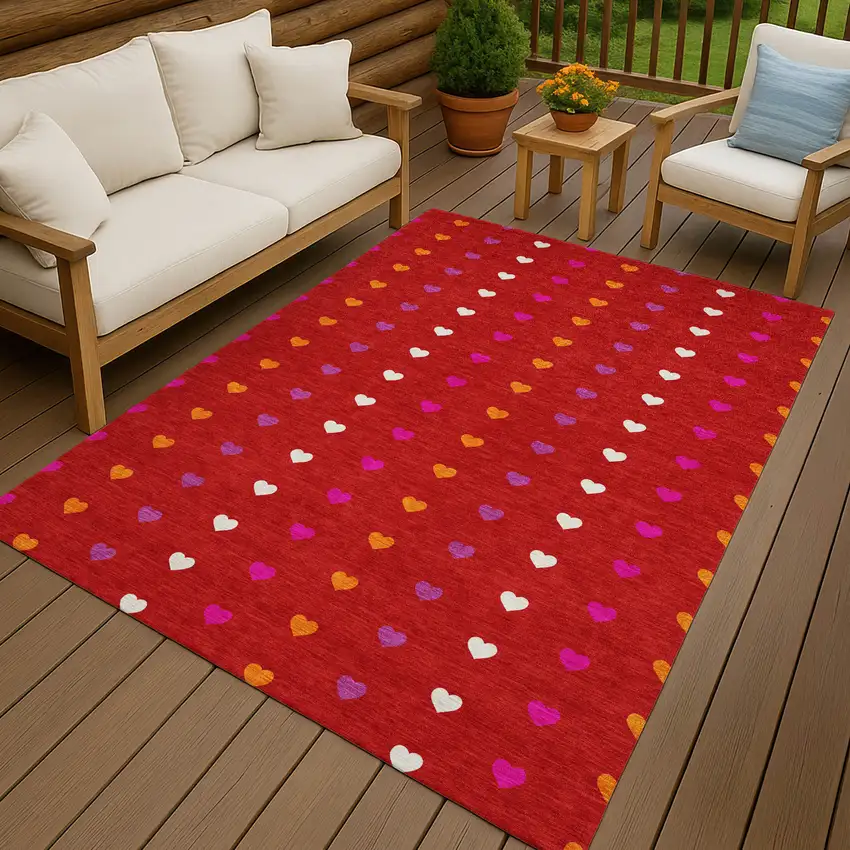 Red And Ivory Geometric Washable Indoor Outdoor Area Rug Photo 7