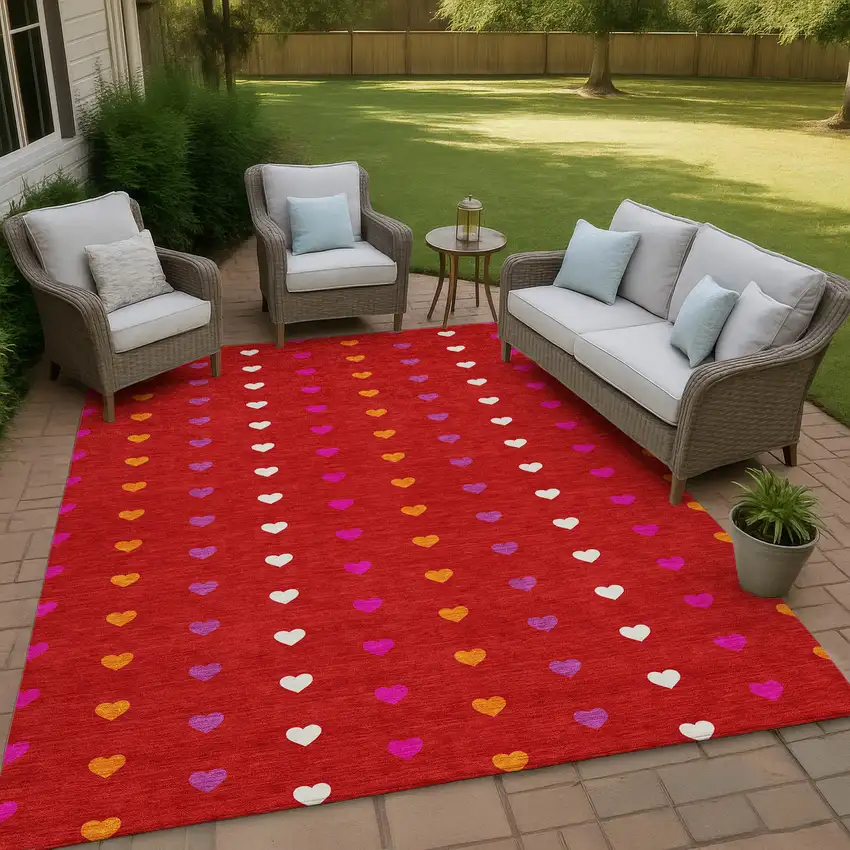 Red And Ivory Geometric Washable Indoor Outdoor Area Rug Photo 4