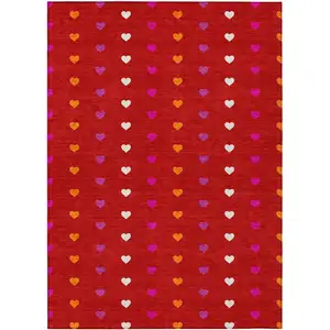 Photo of Red And Ivory Geometric Washable Indoor Outdoor Area Rug