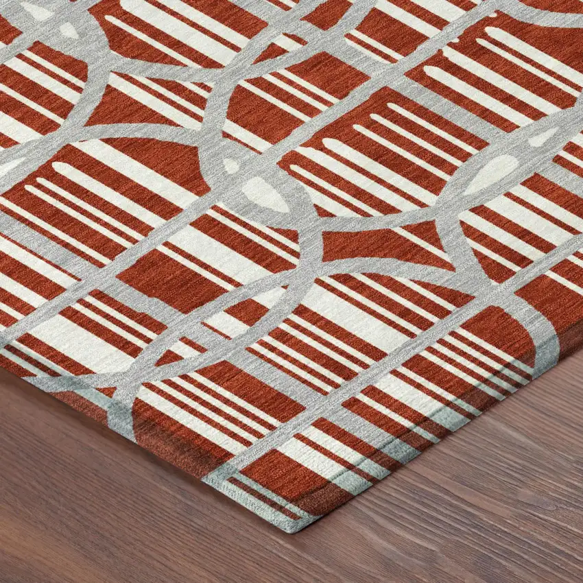 Red And Ivory Geometric Washable Indoor Outdoor Area Rug Photo 4
