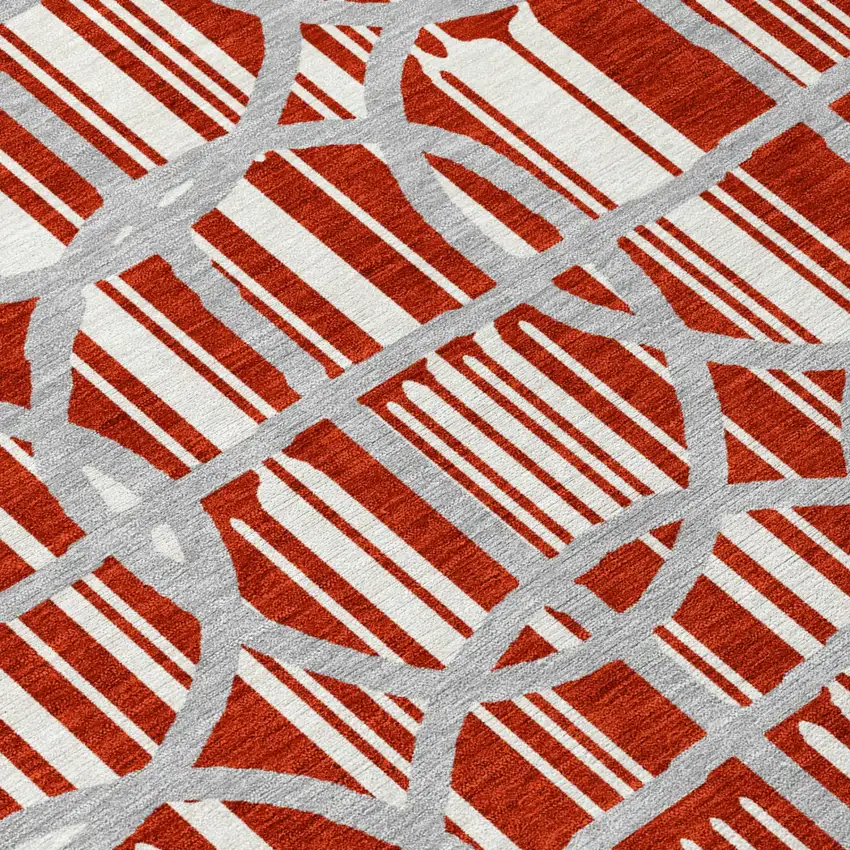 Red And Ivory Geometric Washable Indoor Outdoor Area Rug Photo 2
