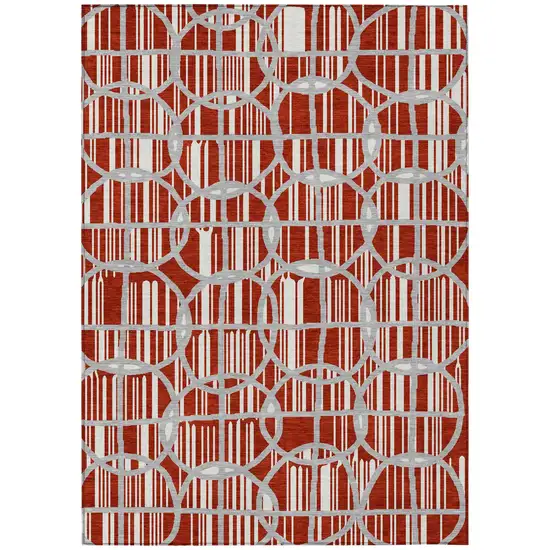 Red And Ivory Geometric Washable Indoor Outdoor Area Rug Photo 3