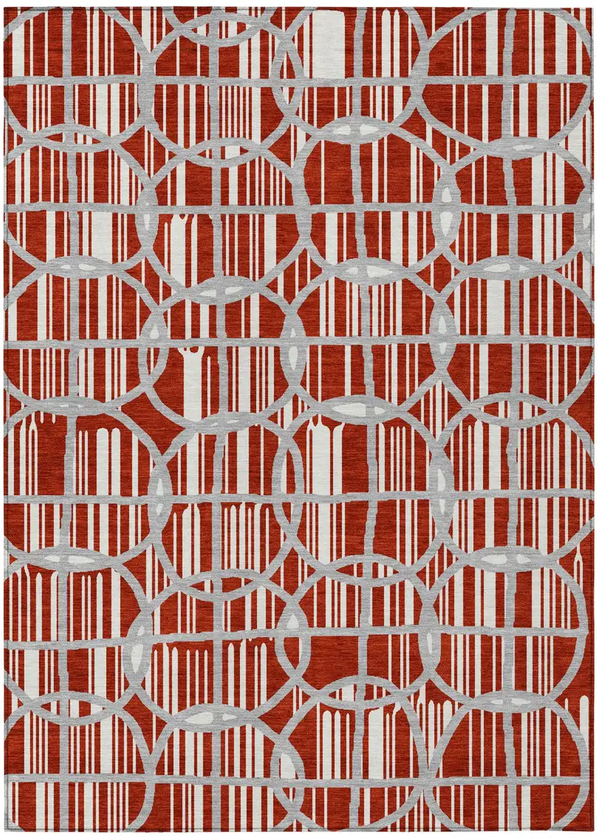 Red And Ivory Geometric Washable Indoor Outdoor Area Rug Photo 3