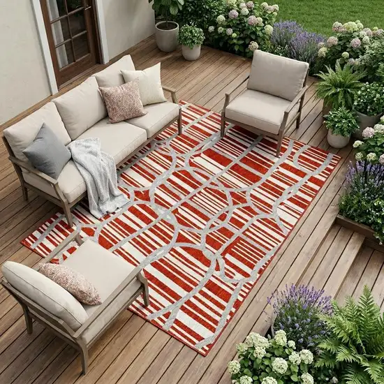 Red And Ivory Geometric Washable Indoor Outdoor Area Rug Photo 1