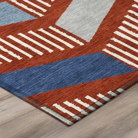 Red And Ivory Geometric Washable Indoor Outdoor Area Rug Photo 4