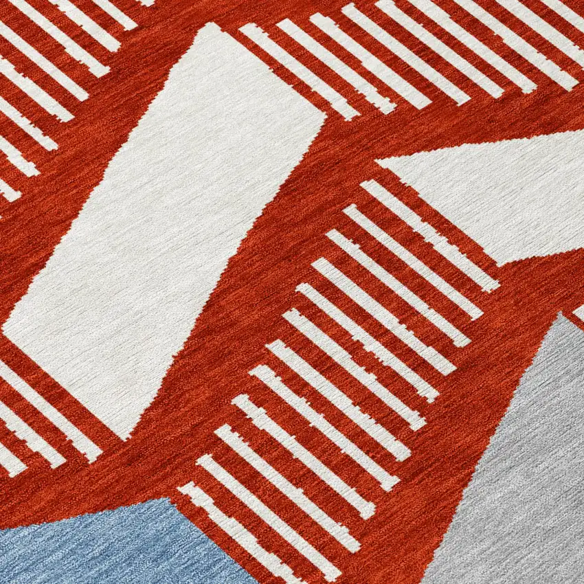 Red And Ivory Geometric Washable Indoor Outdoor Area Rug Photo 5