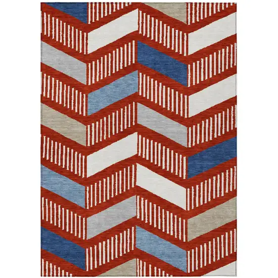 Red And Ivory Geometric Washable Indoor Outdoor Area Rug Photo 1