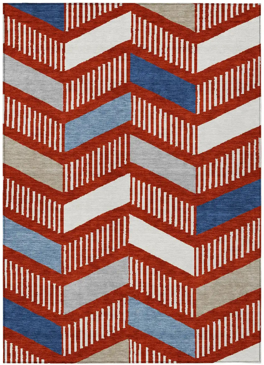 Red And Ivory Geometric Washable Indoor Outdoor Area Rug Photo 1