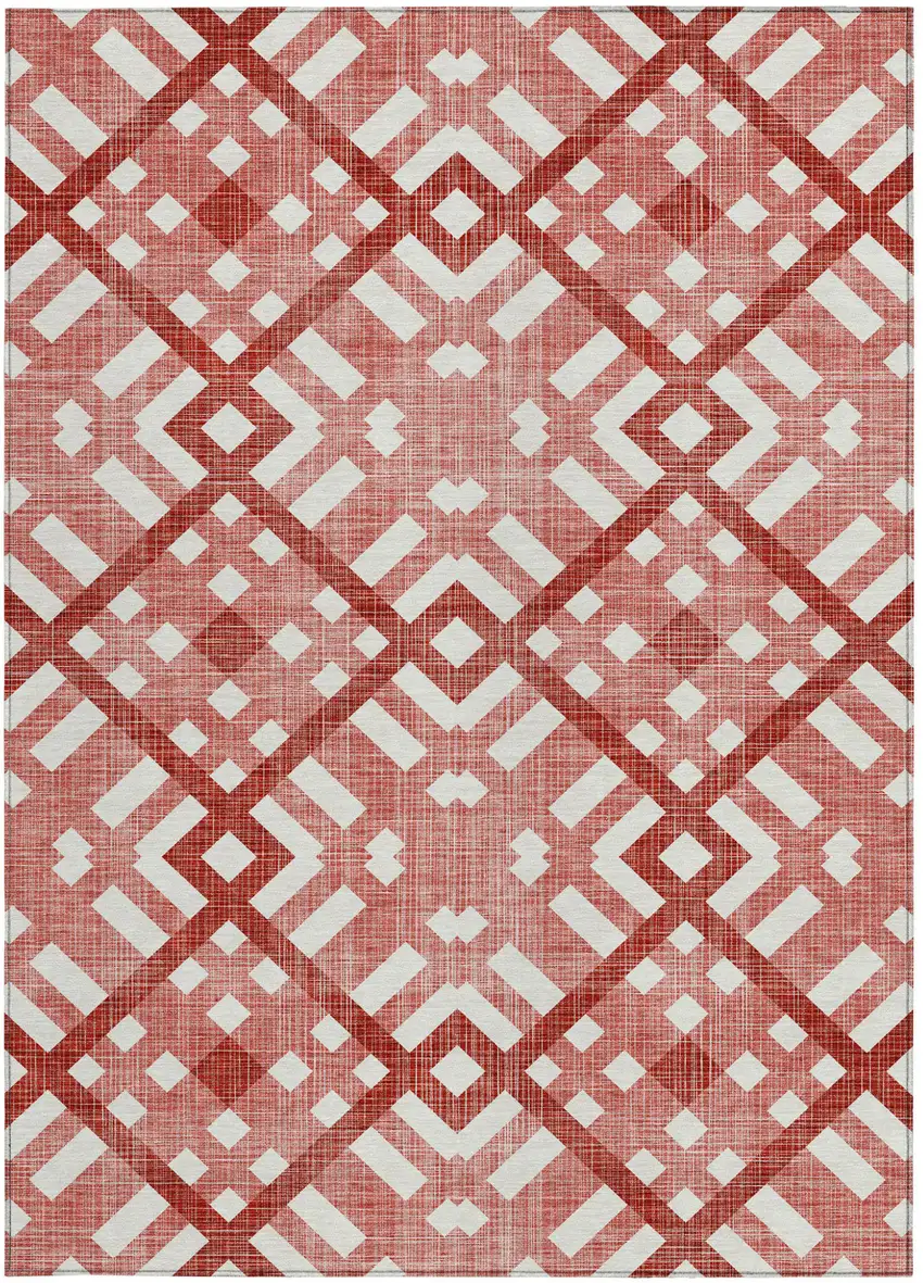 Red And Ivory Geometric Washable Indoor Outdoor Area Rug Photo 6
