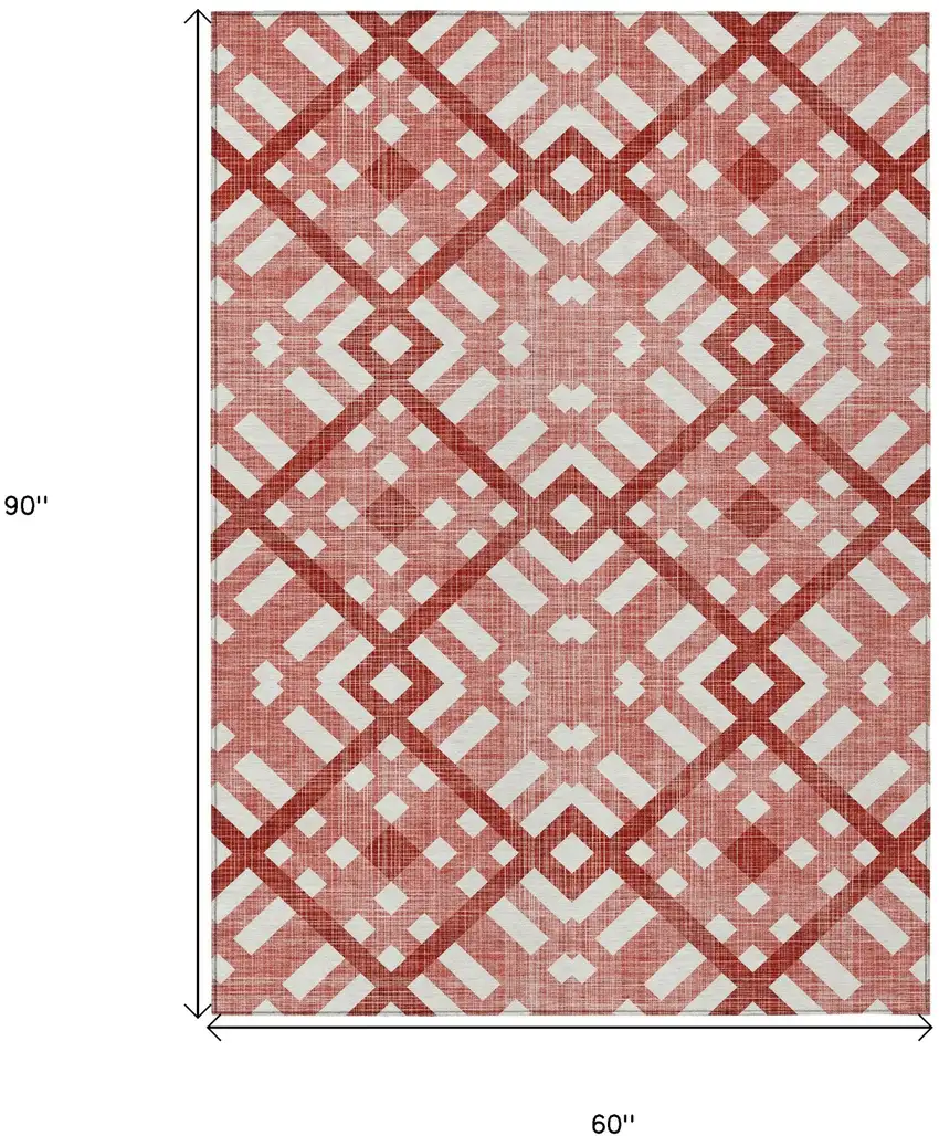 Red And Ivory Geometric Washable Indoor Outdoor Area Rug Photo 3