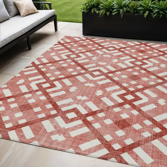 Red And Ivory Geometric Washable Indoor Outdoor Area Rug Photo 1