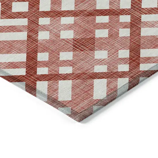 Red And Ivory Geometric Washable Indoor Outdoor Area Rug Photo 4