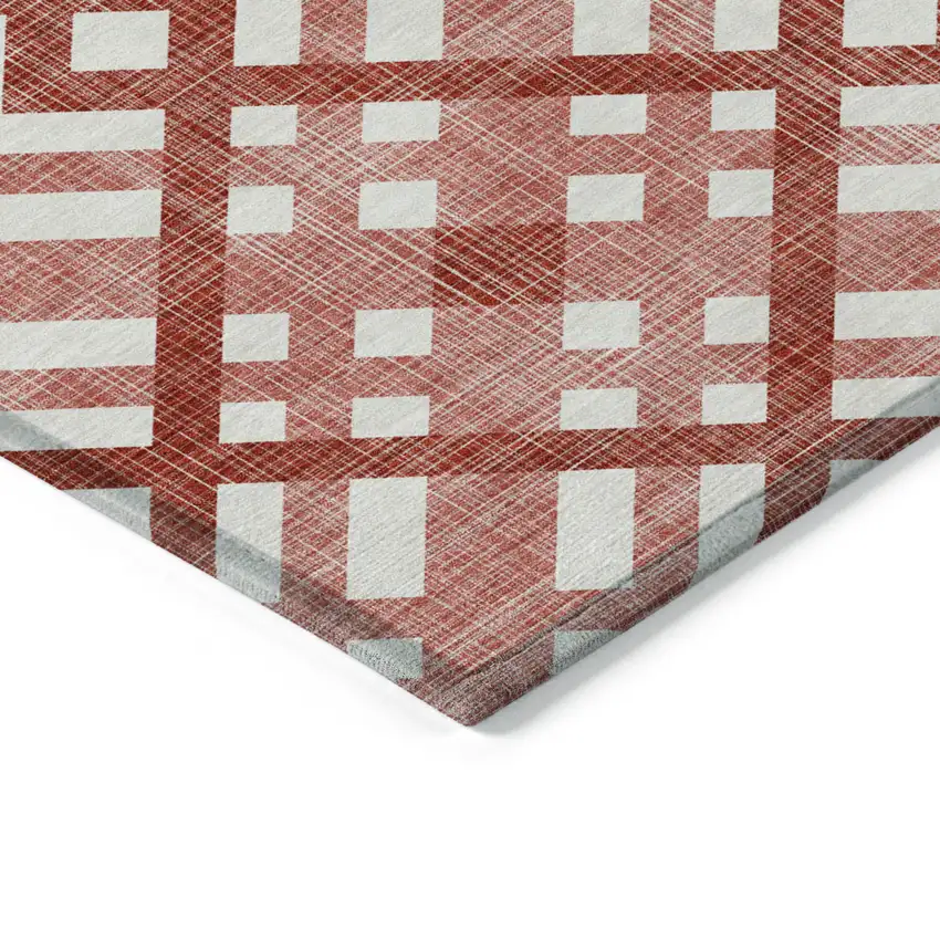 Red And Ivory Geometric Washable Indoor Outdoor Area Rug Photo 4