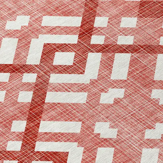 Red And Ivory Geometric Washable Indoor Outdoor Area Rug Photo 5