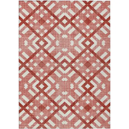 Red And Ivory Geometric Washable Indoor Outdoor Area Rug Photo 2