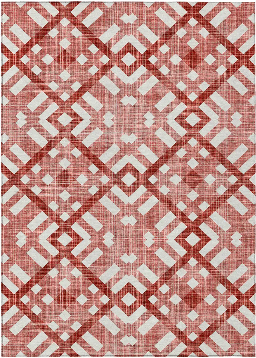 Red And Ivory Geometric Washable Indoor Outdoor Area Rug Photo 2