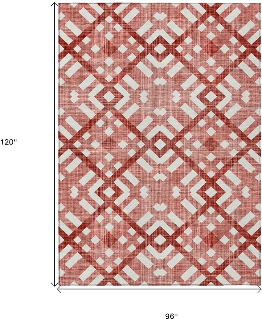 Red And Ivory Geometric Washable Indoor Outdoor Area Rug Photo 3