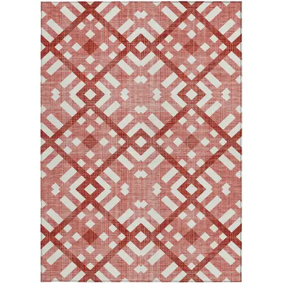 Red And Ivory Geometric Washable Indoor Outdoor Area Rug Photo 6