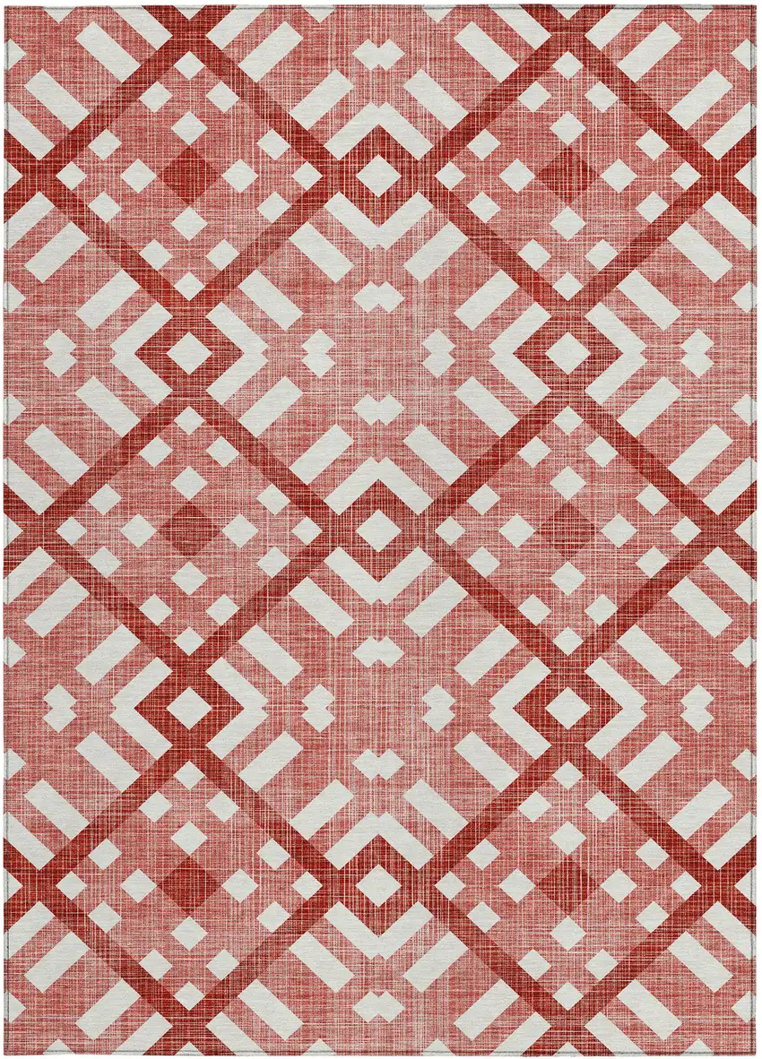 Red And Ivory Geometric Washable Indoor Outdoor Area Rug Photo 6