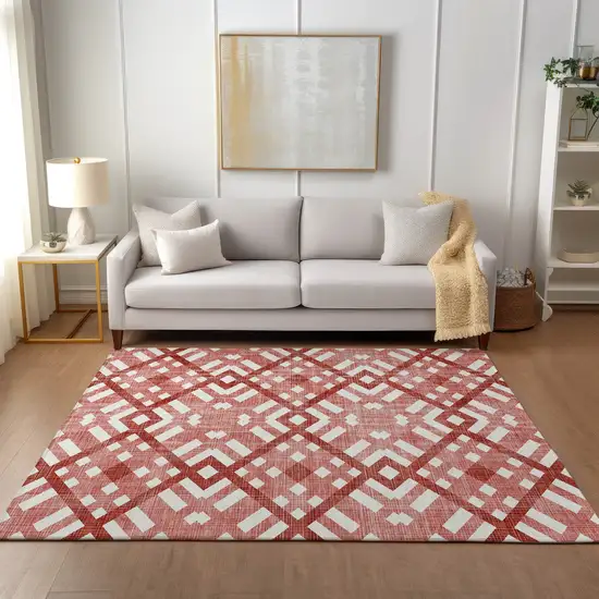 Red And Ivory Geometric Washable Indoor Outdoor Area Rug Photo 8