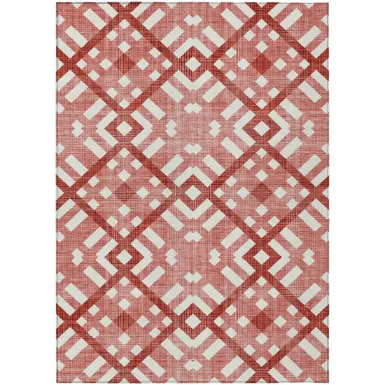 Red And Ivory Geometric Washable Indoor Outdoor Area Rug Photo 2