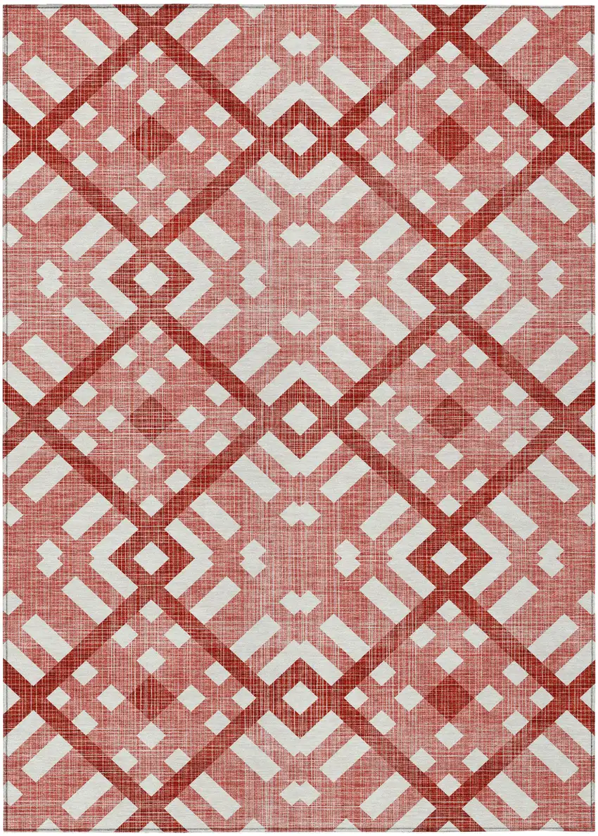 Red And Ivory Geometric Washable Indoor Outdoor Area Rug Photo 2