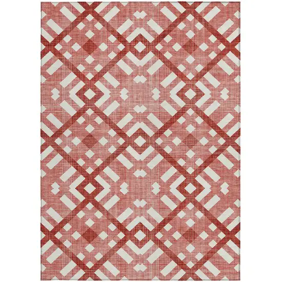 Red And Ivory Geometric Washable Indoor Outdoor Area Rug Photo 6
