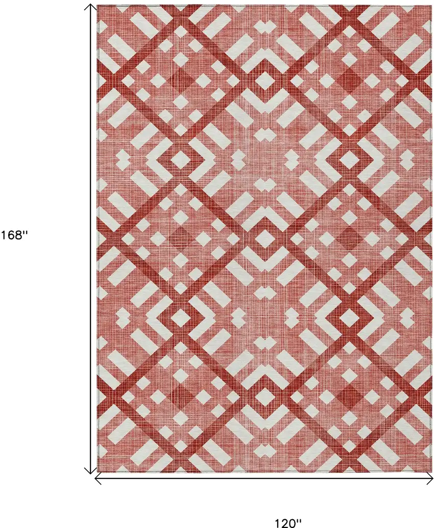 Red And Ivory Geometric Washable Indoor Outdoor Area Rug Photo 3