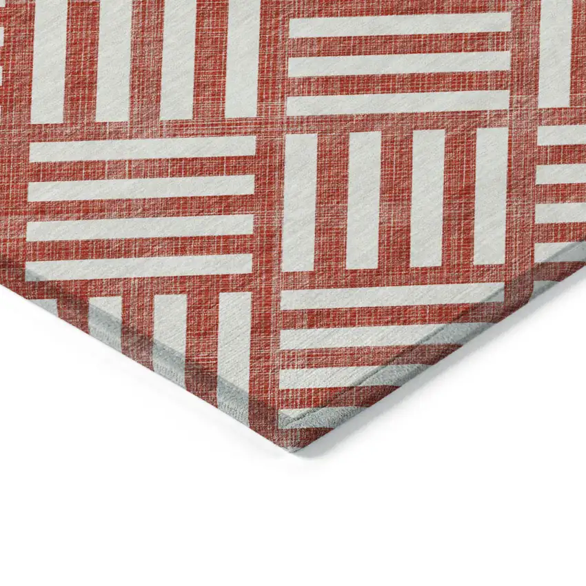 Red And Ivory Geometric Washable Indoor Outdoor Area Rug Photo 4