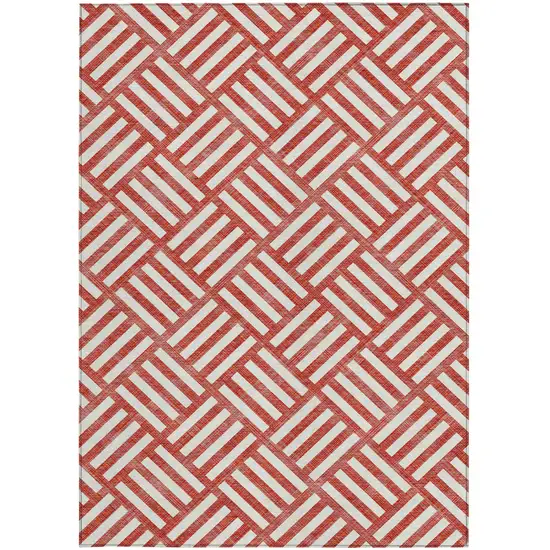 Red And Ivory Geometric Washable Indoor Outdoor Area Rug Photo 6
