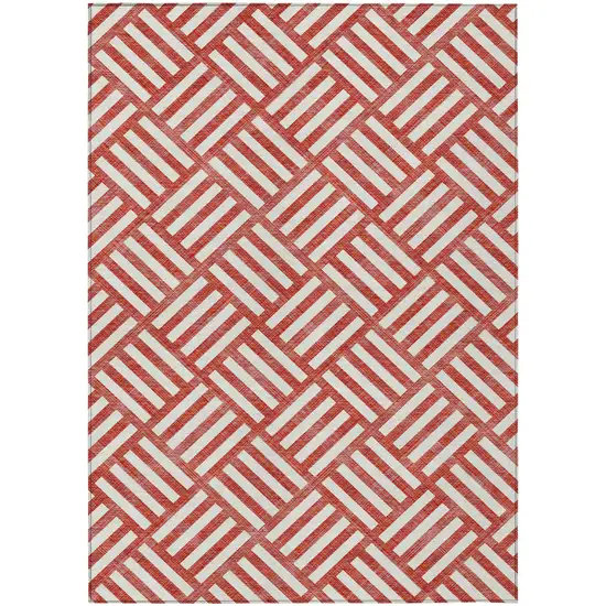 Red And Ivory Geometric Washable Indoor Outdoor Area Rug Photo 2
