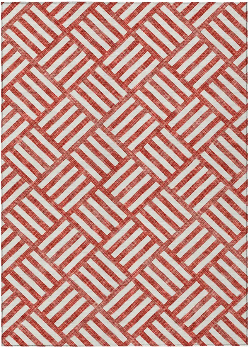 Red And Ivory Geometric Washable Indoor Outdoor Area Rug Photo 2