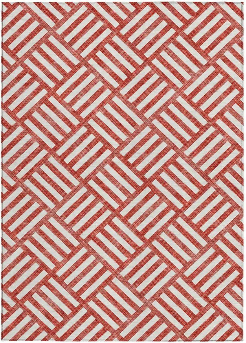 Red And Ivory Geometric Washable Indoor Outdoor Area Rug Photo 6