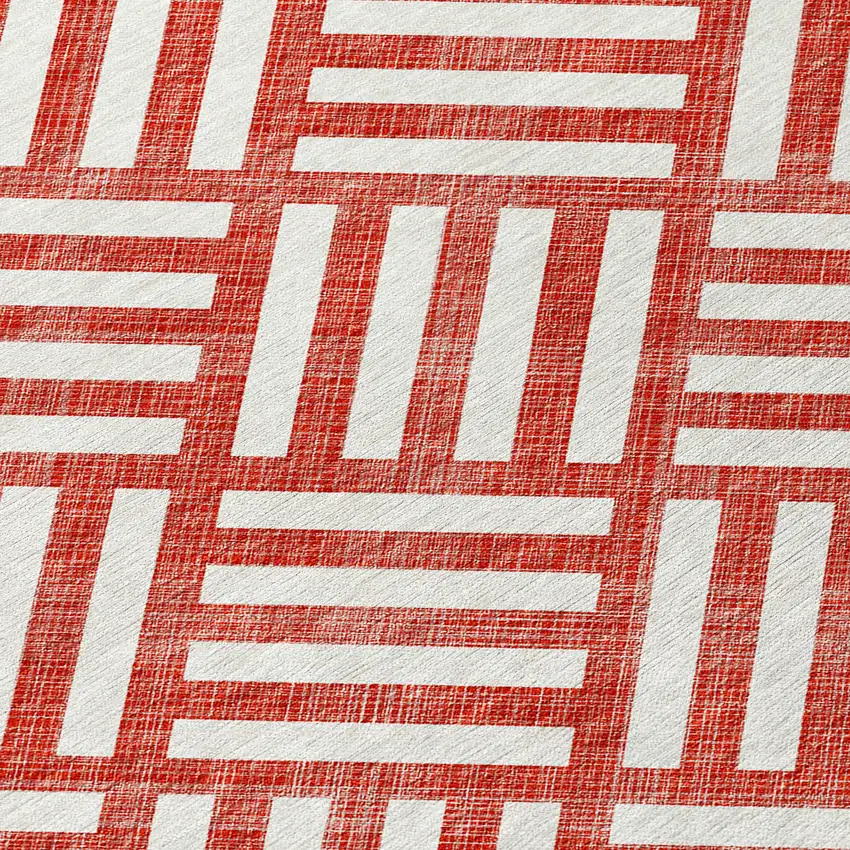 Red And Ivory Geometric Washable Indoor Outdoor Area Rug Photo 5