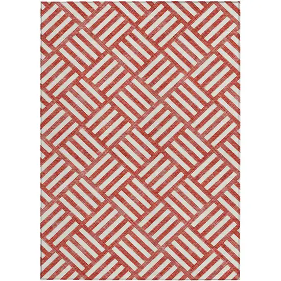 Red And Ivory Geometric Washable Indoor Outdoor Area Rug Photo 7