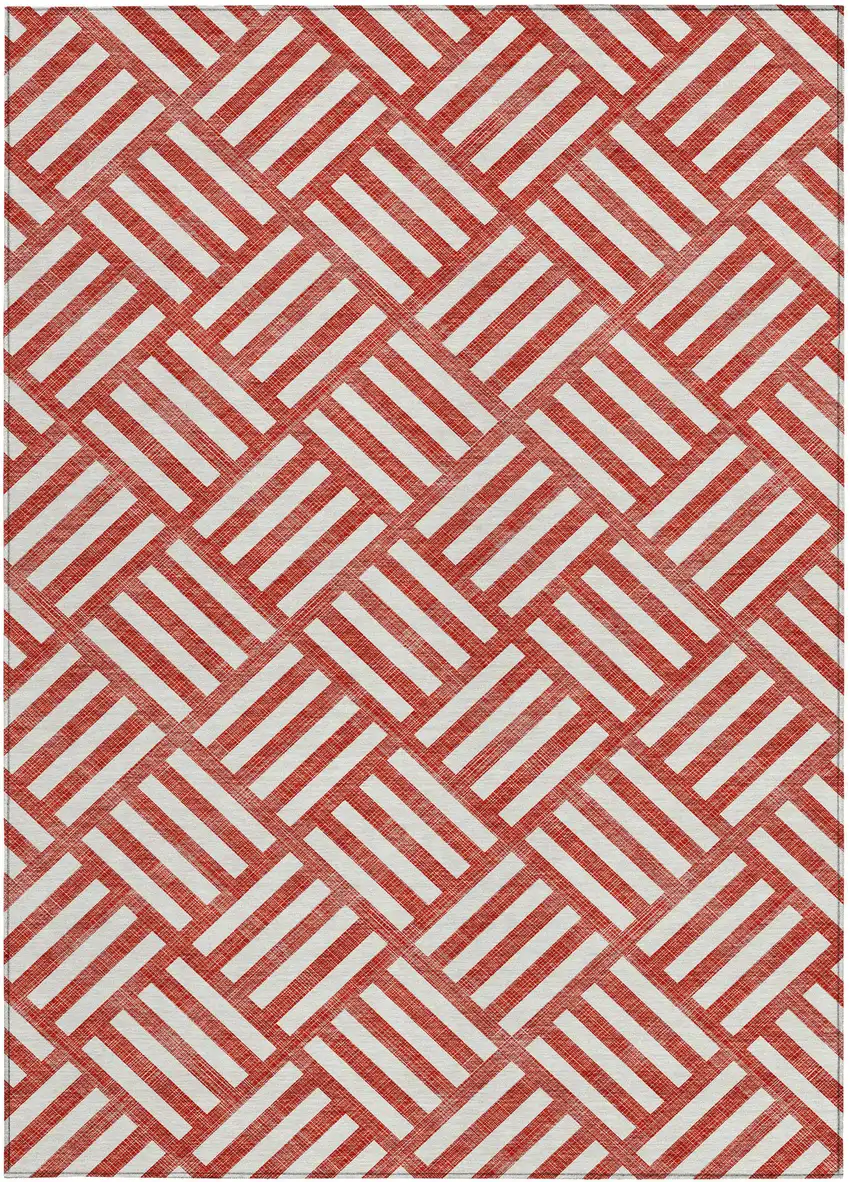 Red And Ivory Geometric Washable Indoor Outdoor Area Rug Photo 7