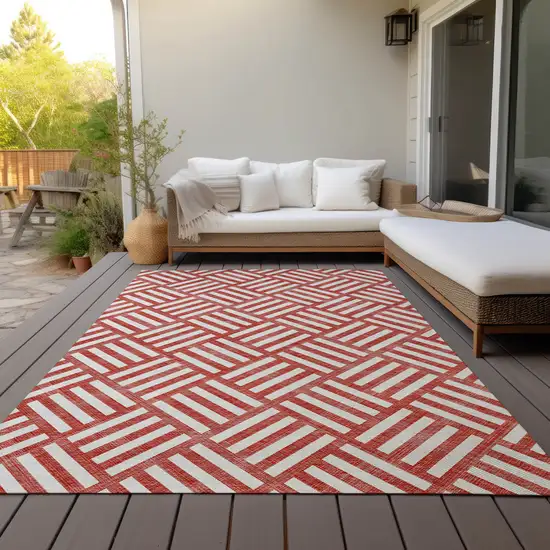 Red And Ivory Geometric Washable Indoor Outdoor Area Rug Photo 8