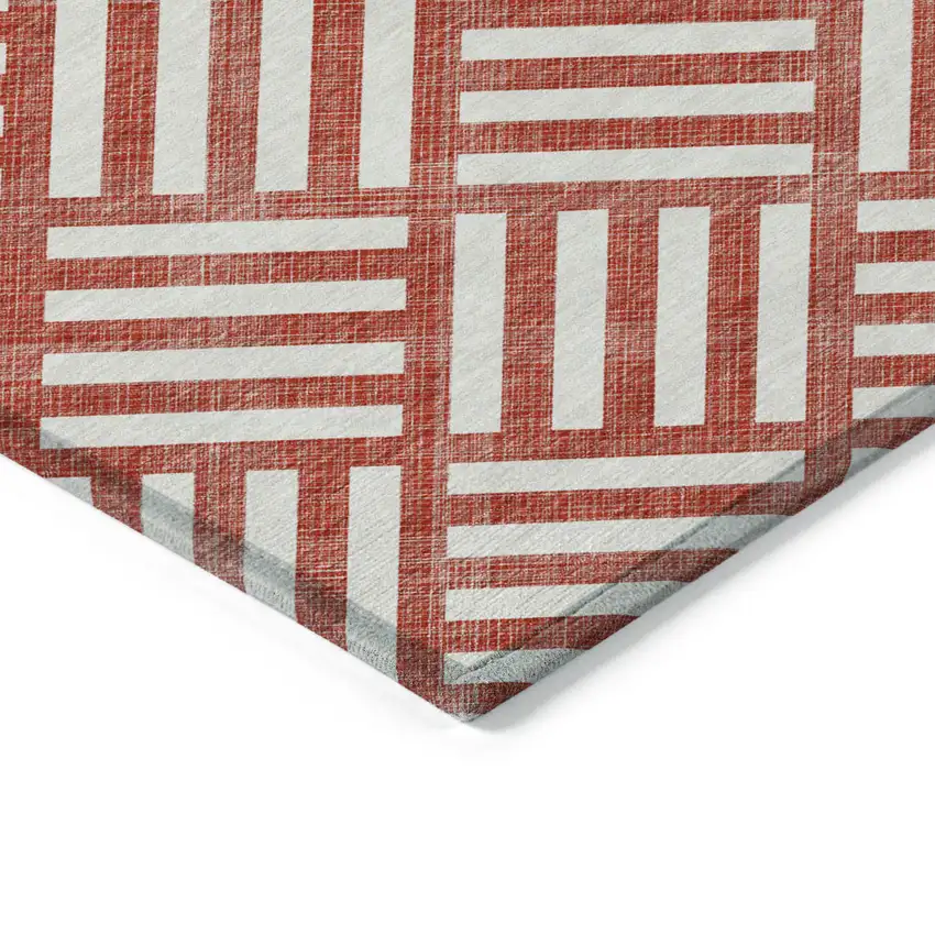 Red And Ivory Geometric Washable Indoor Outdoor Area Rug Photo 5